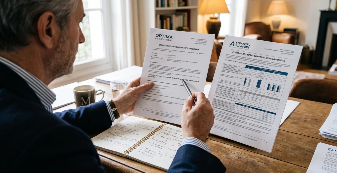 Un dirigeant compare des documents de courtiers sur son bureau de travail.